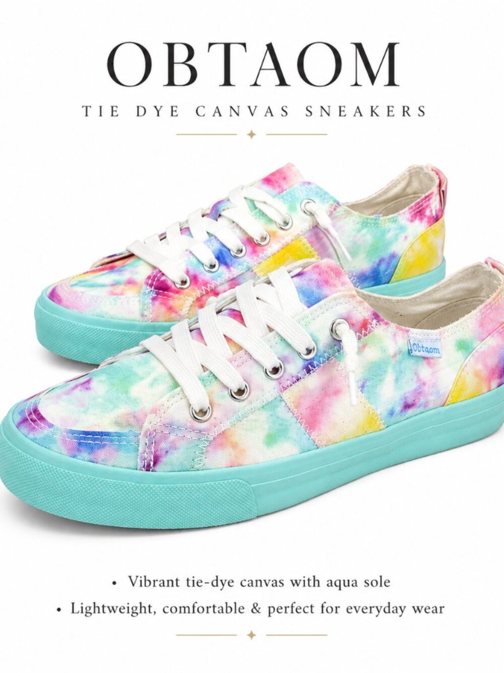 Obtaom Tie Dye Canvas Sneakers Women's US 6 Low Top Lace Up Casual Shoes